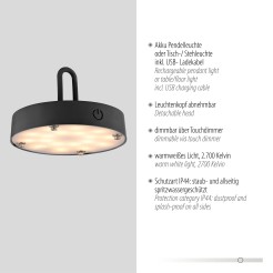 19304-18 AKUBA LAMPA STOŁOWA/ZEWNĘTRZNA BEZPRZEWODOWA CZARNY