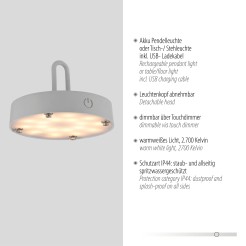 19305-40 AKUBA LAMPA STOŁOWA/ZEWNĘTRZNA BEZPRZEWODOWA SZARY