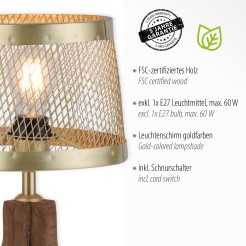 11423-60 LAMPA STOŁOWA FREDERIK MATOWY MOSIĄDZ/DREWNO