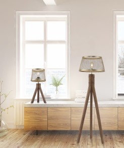 11423-60 LAMPA STOŁOWA FREDERIK MATOWY MOSIĄDZ/DREWNO