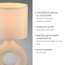 14193-39 CARARA LAMPA STOŁOWA BEŻOWY