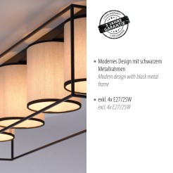 15304-18 RAVEN LAMPA SUFITOWA BEŻOWY/CZARNY