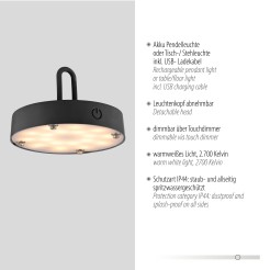 19305-18 AKUBA LAMPA STOŁOWA/ZEWNĘTRZNA BEZPRZEWODOWA CZARNY