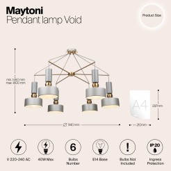 MAYTONI Lampa wisząca Void 40W E14 MOD030PL-06GR