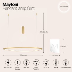 MAYTONI Lampa wisząca Glint LED 3000K 2200lm MOD072PL-L36BSK1