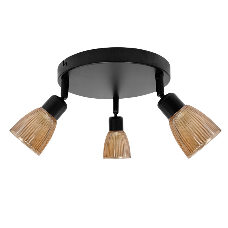 Lampa sufitowa AMCOS  czarna 3x40W E14 bursztynowe klosze nowoczesna oprawa sufitowa do salonu sypialni korytarza 98-39217