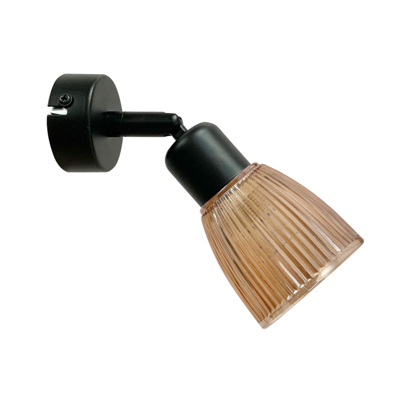 Kinkiet AMCOS czarny 1x40W E14 bursztynowy klosz nowoczesna lampa ścienna do salonu sypialni korytarza 91-39170